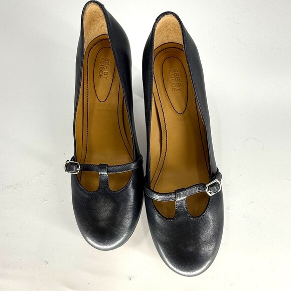 See By Chloé Womens 37.5 Blue Leather Mary Jane Heels - Picture 13 of 14